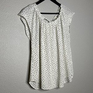 LC Lauren Conrad White With Black Polka Dots Top‎ Size L